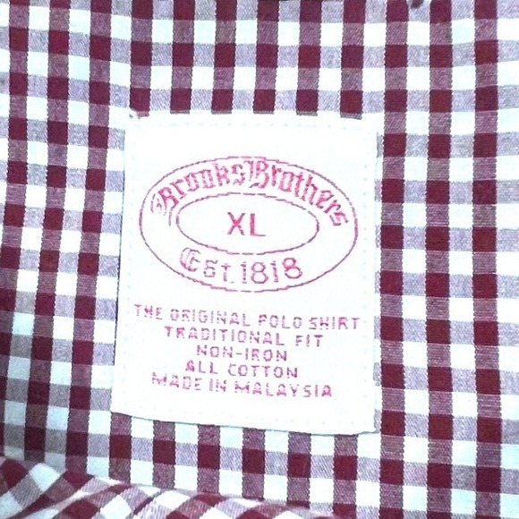 Brooks Brothers Mens XL Maroon Gingham Button Shirt Traditional Fit Non Iron - Picture 4 of 10